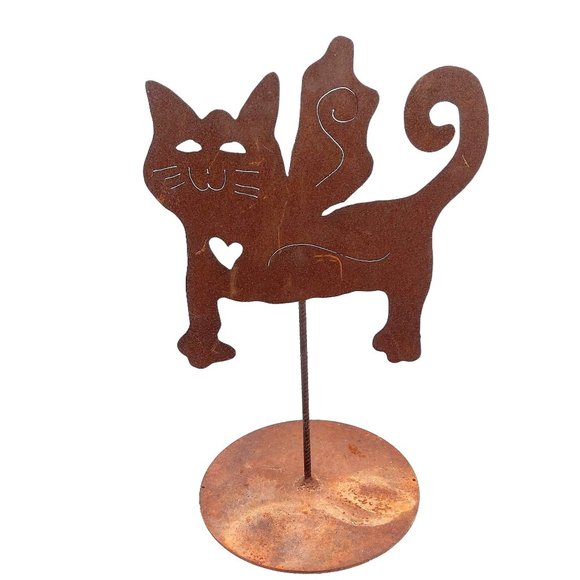 Angel Cat Metal Folk Art Sculpture Brutalist OOAK Heart Home Garden 23 Inch